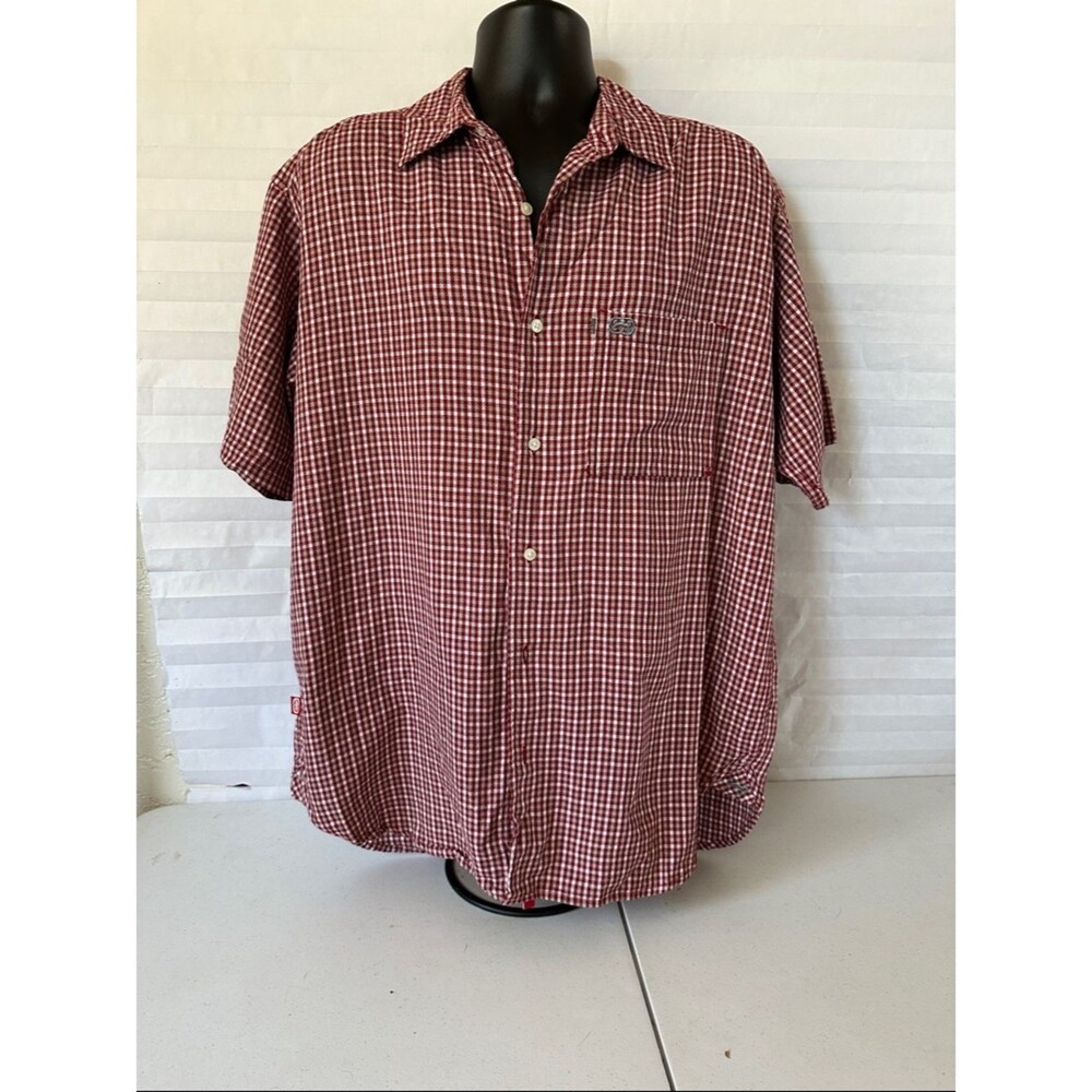 Ecko Unlimited Red White Check Button Down Shirt Casual Streetwear Size XL